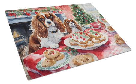 Christmas Cookies Glass Cutting Board (Dog Breed: Cavalier Spaniel 3763, size: large)