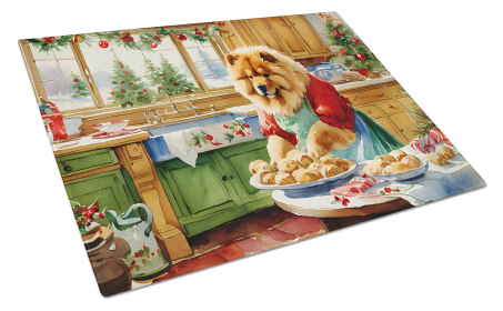Christmas Cookies Glass Cutting Board (Dog Breed: Chow Chow 3768, size: large)
