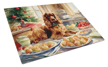 Christmas Cookies Glass Cutting Board (Dog Breed: Cocker Spaniel 3769, size: large)