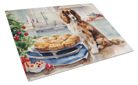 Christmas Cookies Glass Cutting Board (Dog Breed: Cocker Spaniel 3770, size: large)