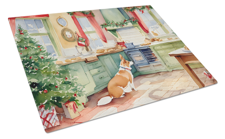 Christmas Cookies Glass Cutting Board (Dog Breed: Corgi 3771, size: large)