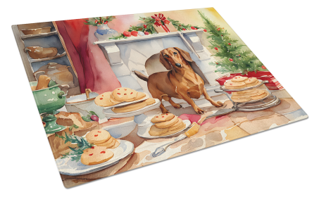 Christmas Cookies Glass Cutting Board (Dog Breed: Dachshund 3774, size: large)