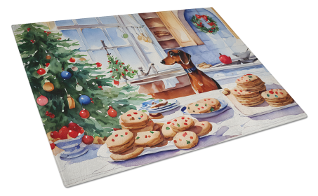 Christmas Cookies Glass Cutting Board (Dog Breed: Dachshund 3775, size: large)