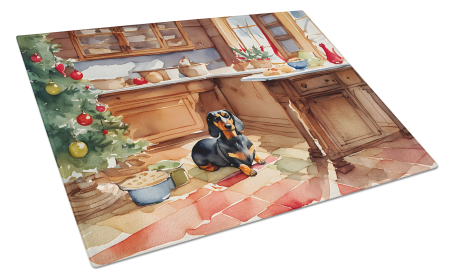 Christmas Cookies Glass Cutting Board (Dog Breed: Dachshund 3776, size: large)