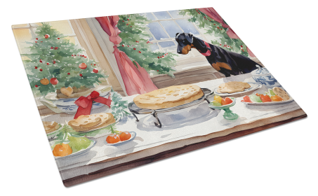 Christmas Cookies Glass Cutting Board (Dog Breed: Doberman Pinscher 3778, size: large)