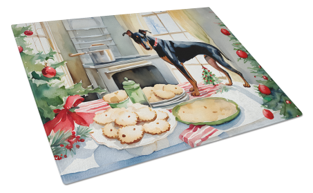 Christmas Cookies Glass Cutting Board (Dog Breed: Doberman Pinscher 3779, size: large)
