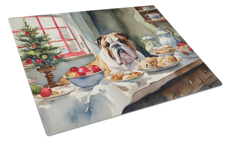 Christmas Cookies Glass Cutting Board (Dog Breed: English Bulldog 3782, size: large)
