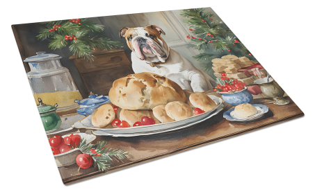 Christmas Cookies Glass Cutting Board (Dog Breed: English Bulldog 3783, size: large)
