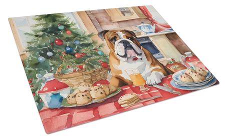 Christmas Cookies Glass Cutting Board (Dog Breed: English Bulldog 3784, size: large)