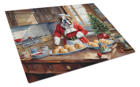 Christmas Cookies Glass Cutting Board (Dog Breed: English Bulldog 3785, size: large)
