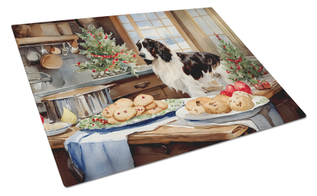 Christmas Cookies Glass Cutting Board (Dog Breed: English Cocker Spaniel 3786, size: large)