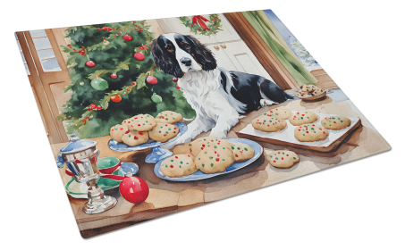Christmas Cookies Glass Cutting Board (Dog Breed: English Springer Spaniel 3789, size: large)