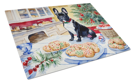 Christmas Cookies Glass Cutting Board (Dog Breed: French Bulldog 3791, size: large)
