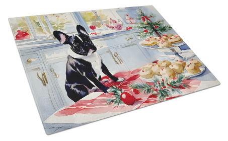 Christmas Cookies Glass Cutting Board (Dog Breed: French Bulldog 3792, size: large)