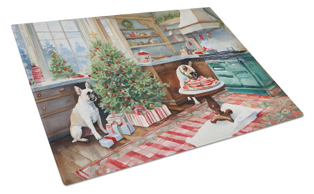Christmas Cookies Glass Cutting Board (Dog Breed: French Bulldog 3793, size: large)