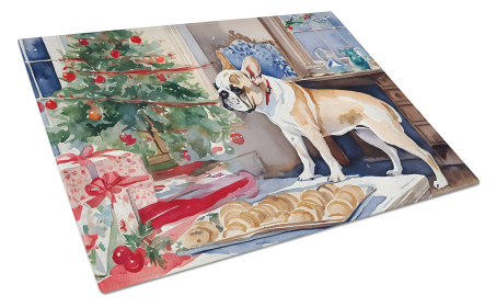 Christmas Cookies Glass Cutting Board (Dog Breed: French Bulldog 3795, size: large)