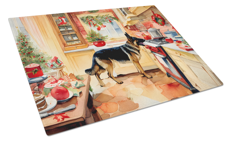 Christmas Cookies Glass Cutting Board (Dog Breed: German Shepherd 3796, size: large)