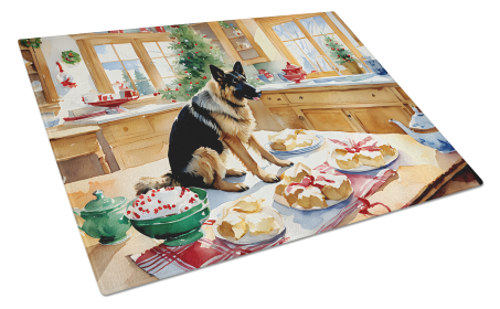 Christmas Cookies Glass Cutting Board (Dog Breed: German Shepherd 3797, size: large)