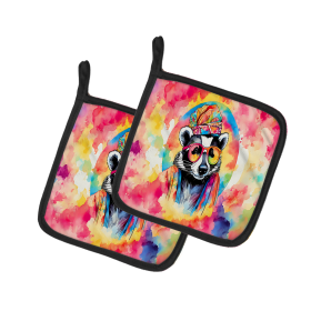 Hippie Animals Pair of Pot Holders (Design: Badger 3963, size: 7.5HX7.5W)