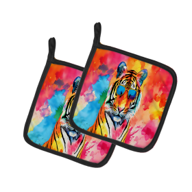 Hippie Animals Pair of Pot Holders (Design: Bengal Tiger 3966, size: 7.5HX7.5W)