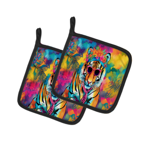 Hippie Animals Pair of Pot Holders (Design: Bengal Tiger 3967, size: 7.5HX7.5W)