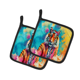 Hippie Animals Pair of Pot Holders (Design: Bengal Tiger 3968, size: 7.5HX7.5W)