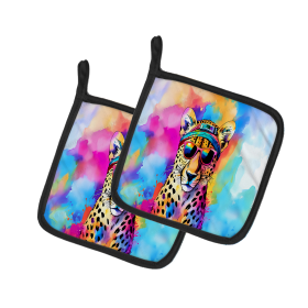 Hippie Animals Pair of Pot Holders (Design: Cheetah 3969, size: 7.5HX7.5W)