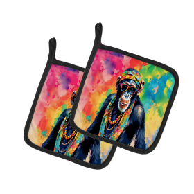 Hippie Animals Pair of Pot Holders (Design: Chimpanzee 3970, size: 7.5HX7.5W)