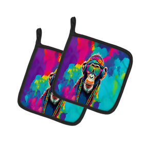 Hippie Animals Pair of Pot Holders (Design: Chimpanzee 3971, size: 7.5HX7.5W)