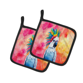 Hippie Animals Pair of Pot Holders (Design: Cockatoo 3972, size: 7.5HX7.5W)