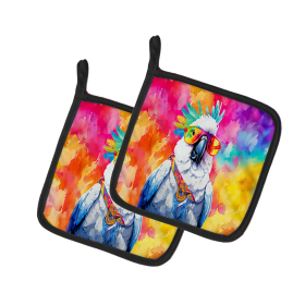 Hippie Animals Pair of Pot Holders (Design: Cockatoo 3973, size: 7.5HX7.5W)