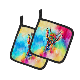 Hippie Animals Pair of Pot Holders (Design: Deer 3976, size: 7.5HX7.5W)