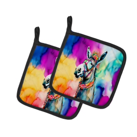 Hippie Animals Pair of Pot Holders (Design: Donkey 3978, size: 7.5HX7.5W)