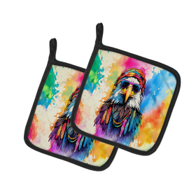 Hippie Animals Pair of Pot Holders (Design: Eagle 3979, size: 7.5HX7.5W)