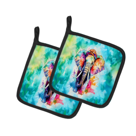 Hippie Animals Pair of Pot Holders (Design: Elephant 3980, size: 7.5HX7.5W)