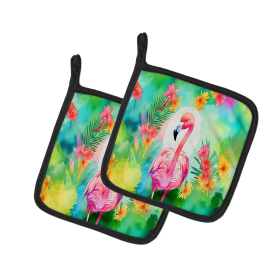 Hippie Animals Pair of Pot Holders (Design: Flamingo 3981, size: 7.5HX7.5W)