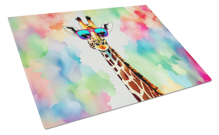 Hippie Animals Glass Cutting Board (Design: Giraffe 3985, size: large)