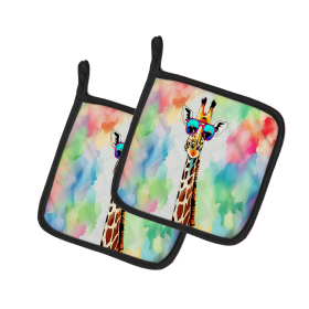 Hippie Animals Pair of Pot Holders (Design: Giraffe 3985, size: 7.5HX7.5W)