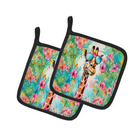 Hippie Animals Pair of Pot Holders (Design: Giraffe 3986, size: 7.5HX7.5W)