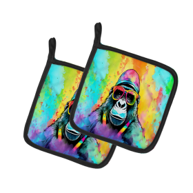 Hippie Animals Pair of Pot Holders (Design: Gorilla 3989, size: 7.5HX7.5W)