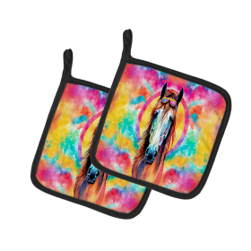Hippie Animals Pair of Pot Holders (Design: Horse 3997, size: 7.5HX7.5W)
