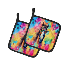 Hippie Animals Pair of Pot Holders (Design: Horse 3998, size: 7.5HX7.5W)