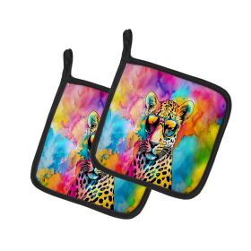 Hippie Animals Pair of Pot Holders (Design: Leopard 4001, size: 7.5HX7.5W)