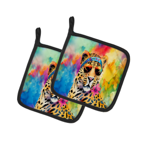 Hippie Animals Pair of Pot Holders (Design: Leopard 4002, size: 7.5HX7.5W)