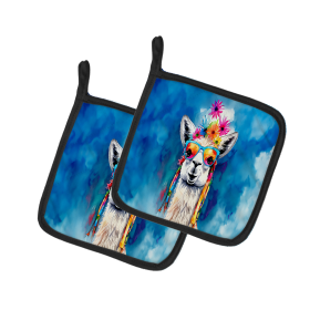 Hippie Animals Pair of Pot Holders (Design: Llama 4004, size: 7.5HX7.5W)