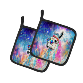 Hippie Animals Pair of Pot Holders (Design: Llama 4005, size: 7.5HX7.5W)