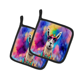Hippie Animals Pair of Pot Holders (Design: Llama 4006, size: 7.5HX7.5W)