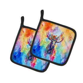 Hippie Animals Pair of Pot Holders (Design: Moose 4009, size: 7.5HX7.5W)