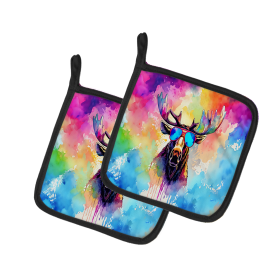Hippie Animals Pair of Pot Holders (Design: Moose 4010, size: 7.5HX7.5W)