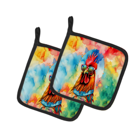Hippie Animals Pair of Pot Holders (Design: Rooster 4011, size: 7.5HX7.5W)
